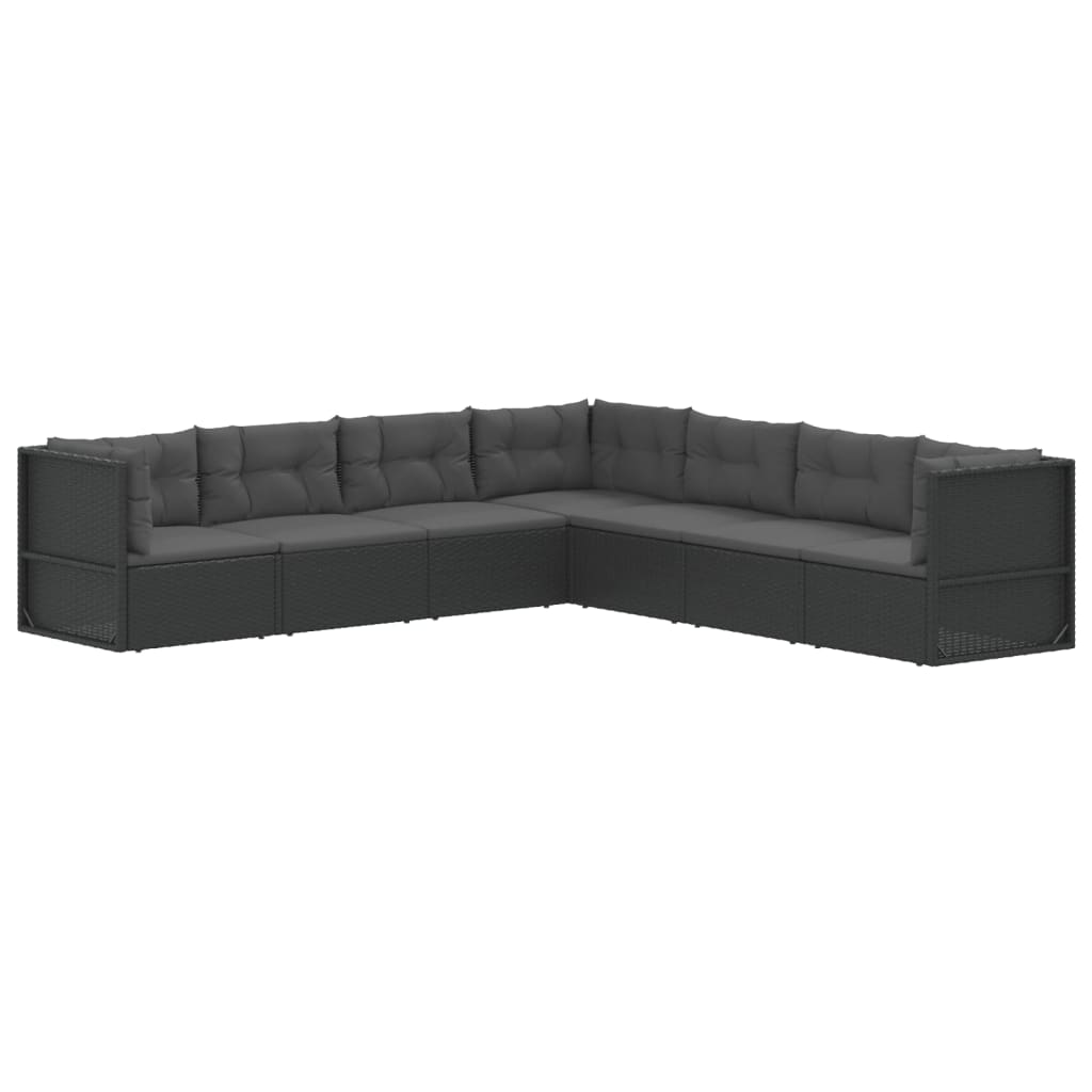 Set de muebles de jardín y cojines 7 pzas ratán sintético negro