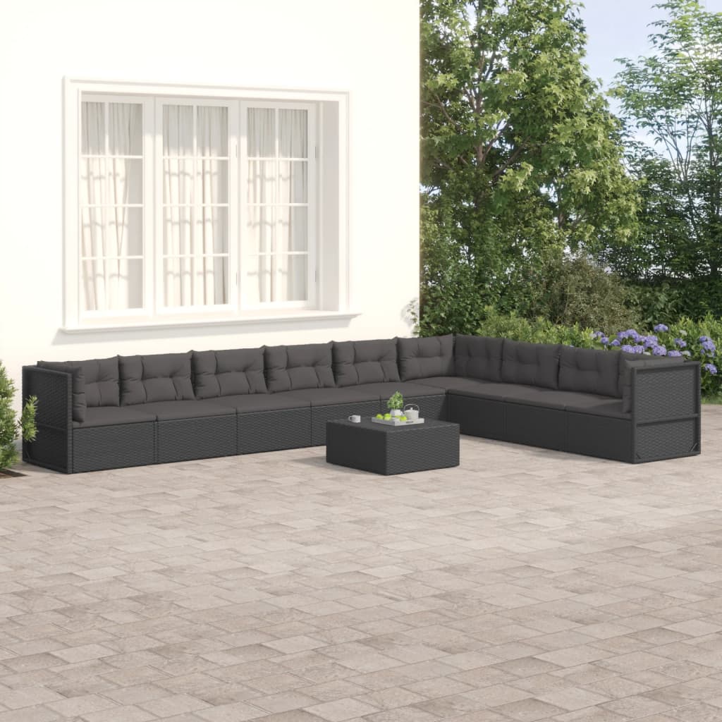 Set de muebles de jardín 9 pzas y cojines ratán sintético negro v3273 Vetonek