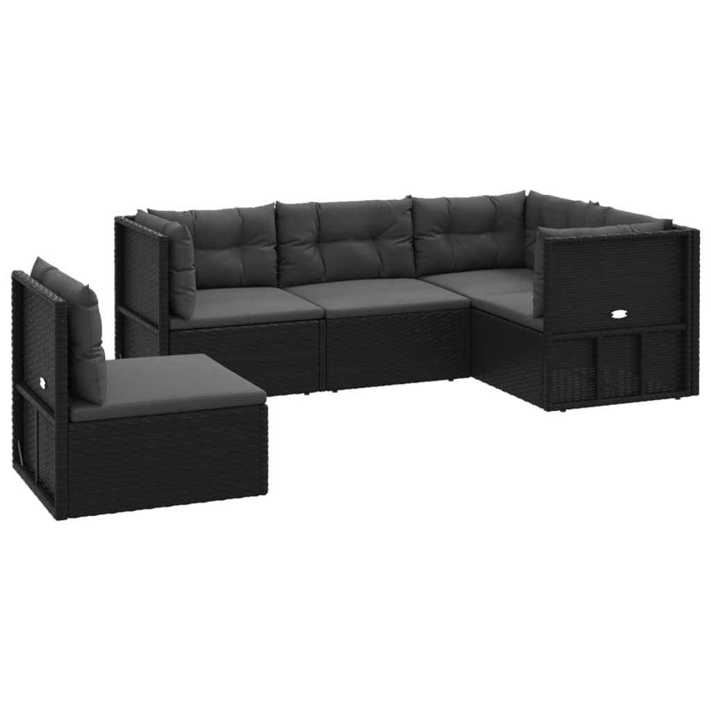 Set de muebles de jardín 5 pzas y cojines ratán sintético negro vidaXL