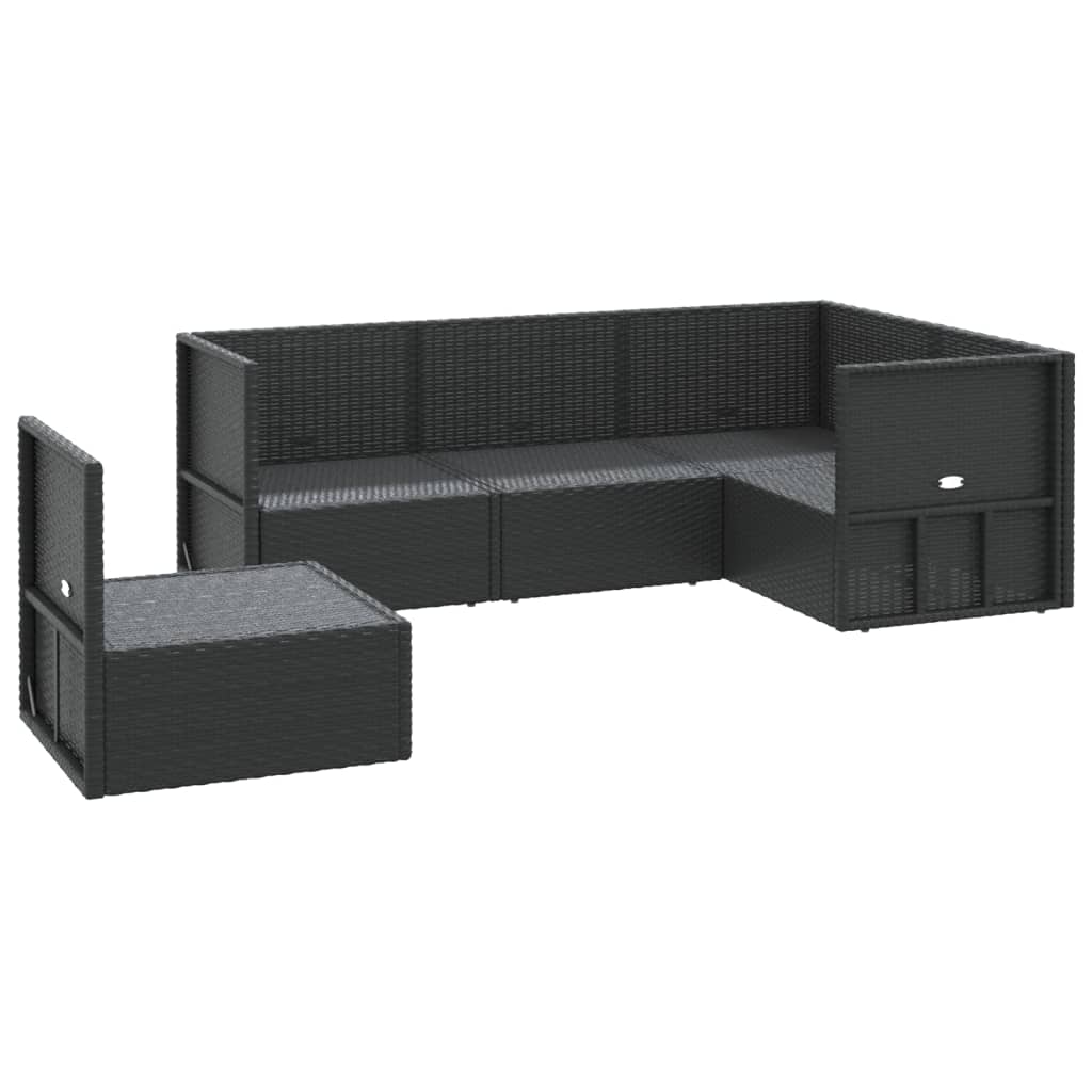 Set de muebles de jardín 5 pzas y cojines ratán sintético negro vidaXL