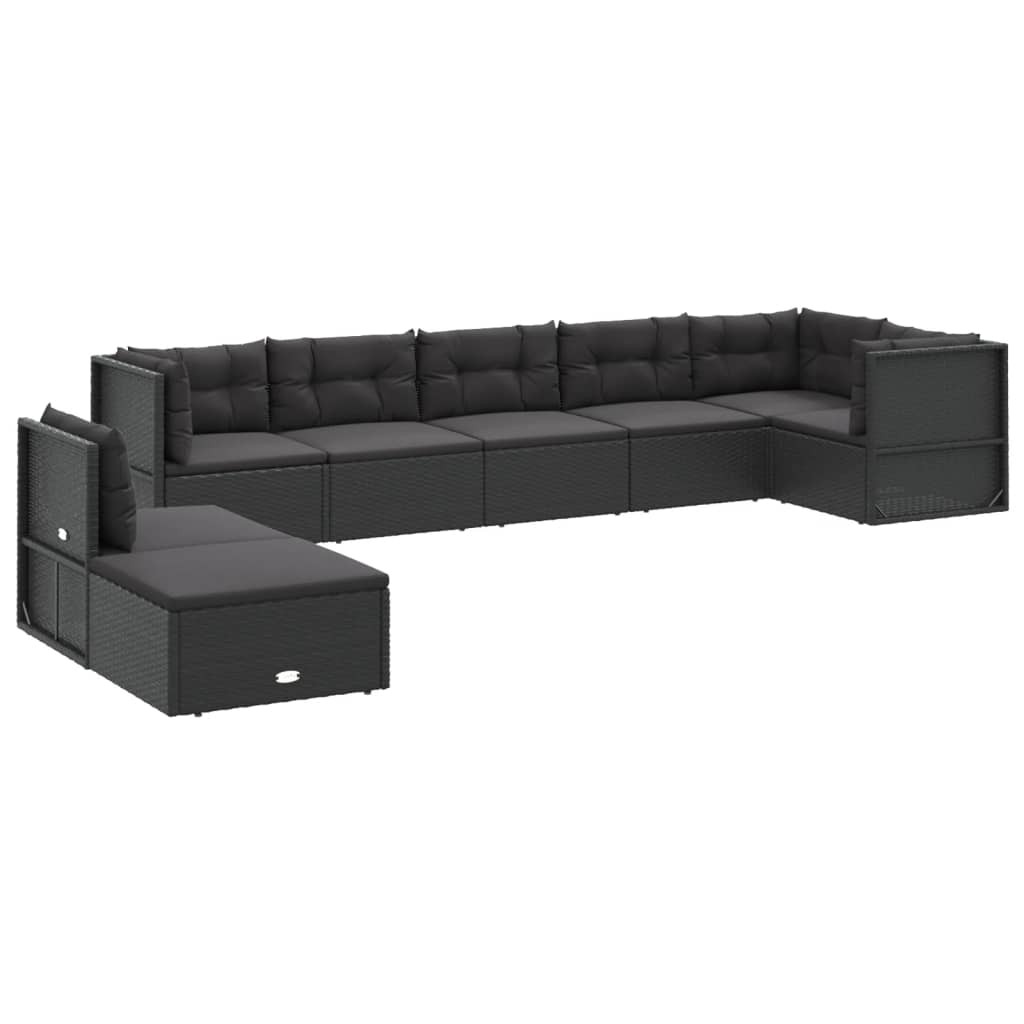 Set de muebles de jardín 8 pzas y cojines ratán sintético negro vidaXL