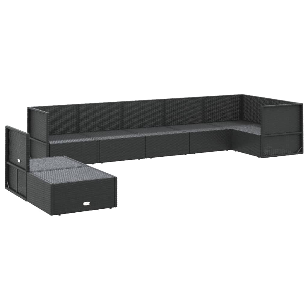 Set de muebles de jardín 8 pzas y cojines ratán sintético negro vidaXL