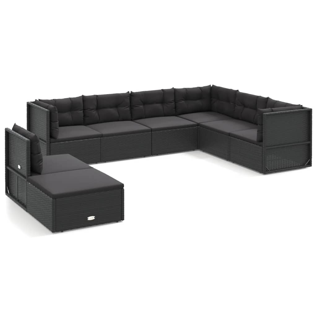 Set de muebles de jardín 8 pzas y cojines ratán sintético negro vidaXL