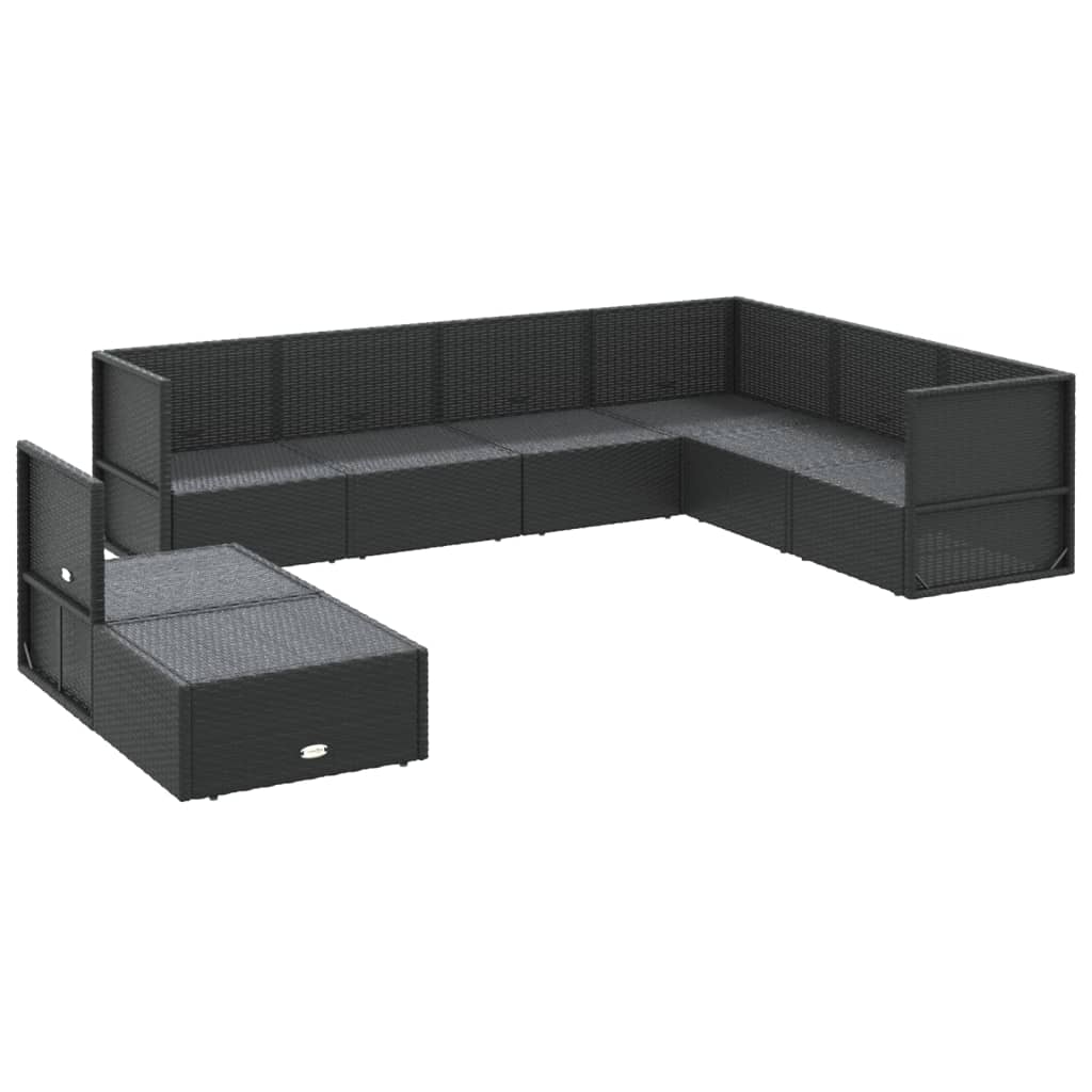 Set de muebles de jardín 8 pzas y cojines ratán sintético negro vidaXL