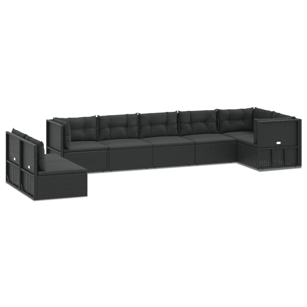 Set de muebles de jardín 8 pzas y cojines ratán sintético negro vidaXL