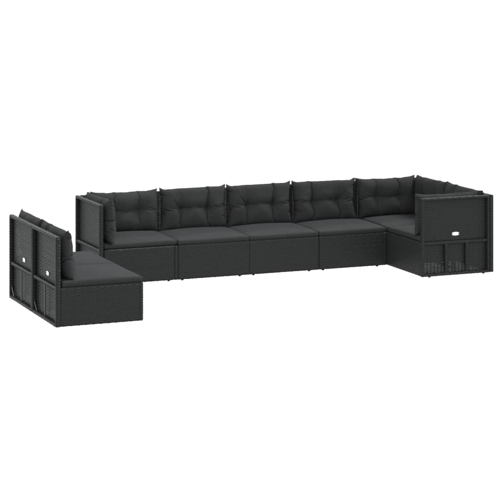 Set de muebles de jardín 8 pzas y cojines ratán sintético negro vidaXL