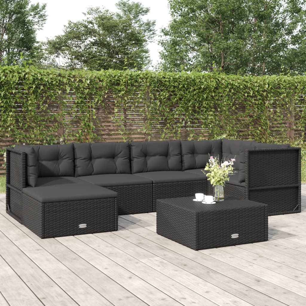 Vetonek Set muebles de jardín 6 piezas y cojines ratán sintético negro