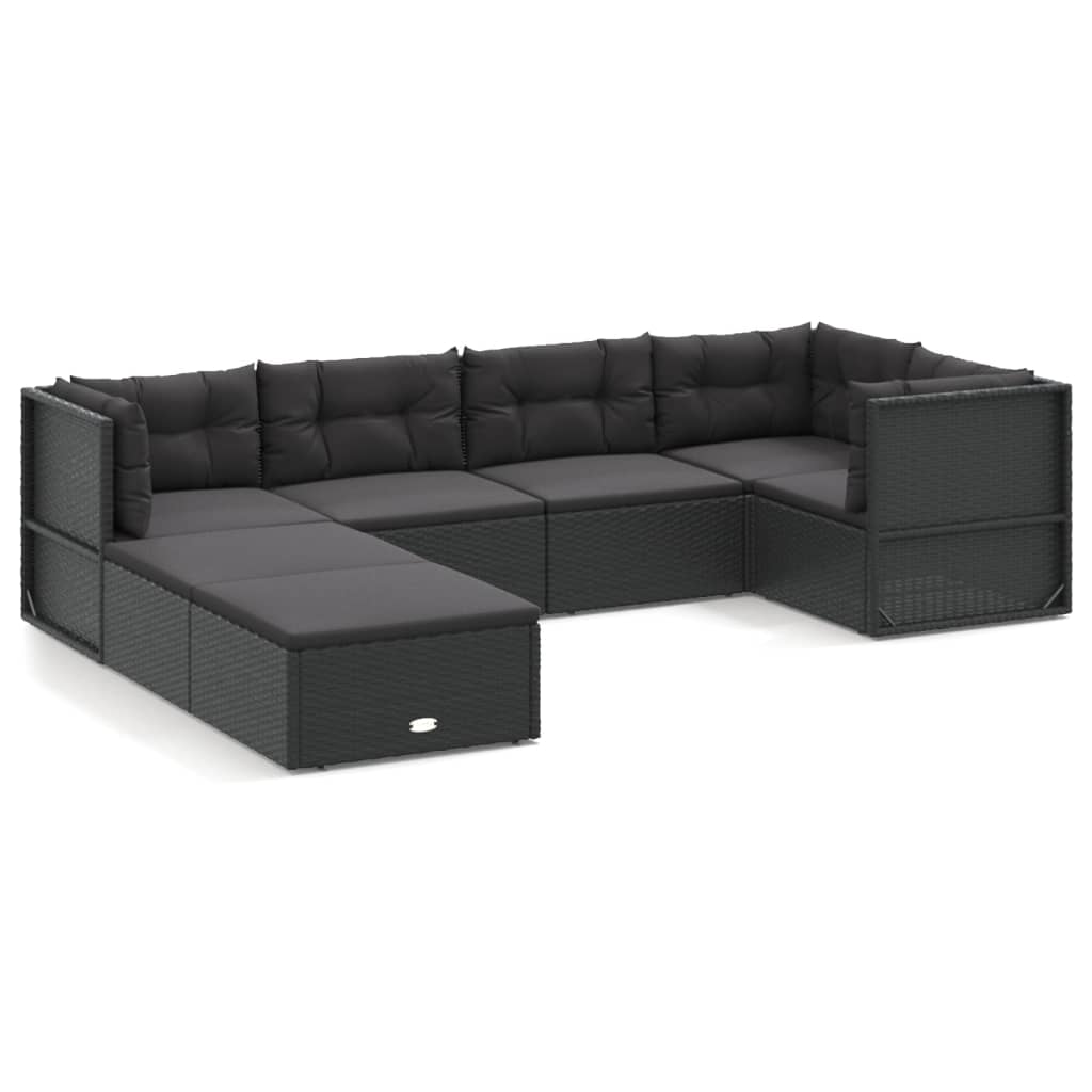 Set de muebles de jardín y cojines 7 pzas ratán sintético negro vidaXL