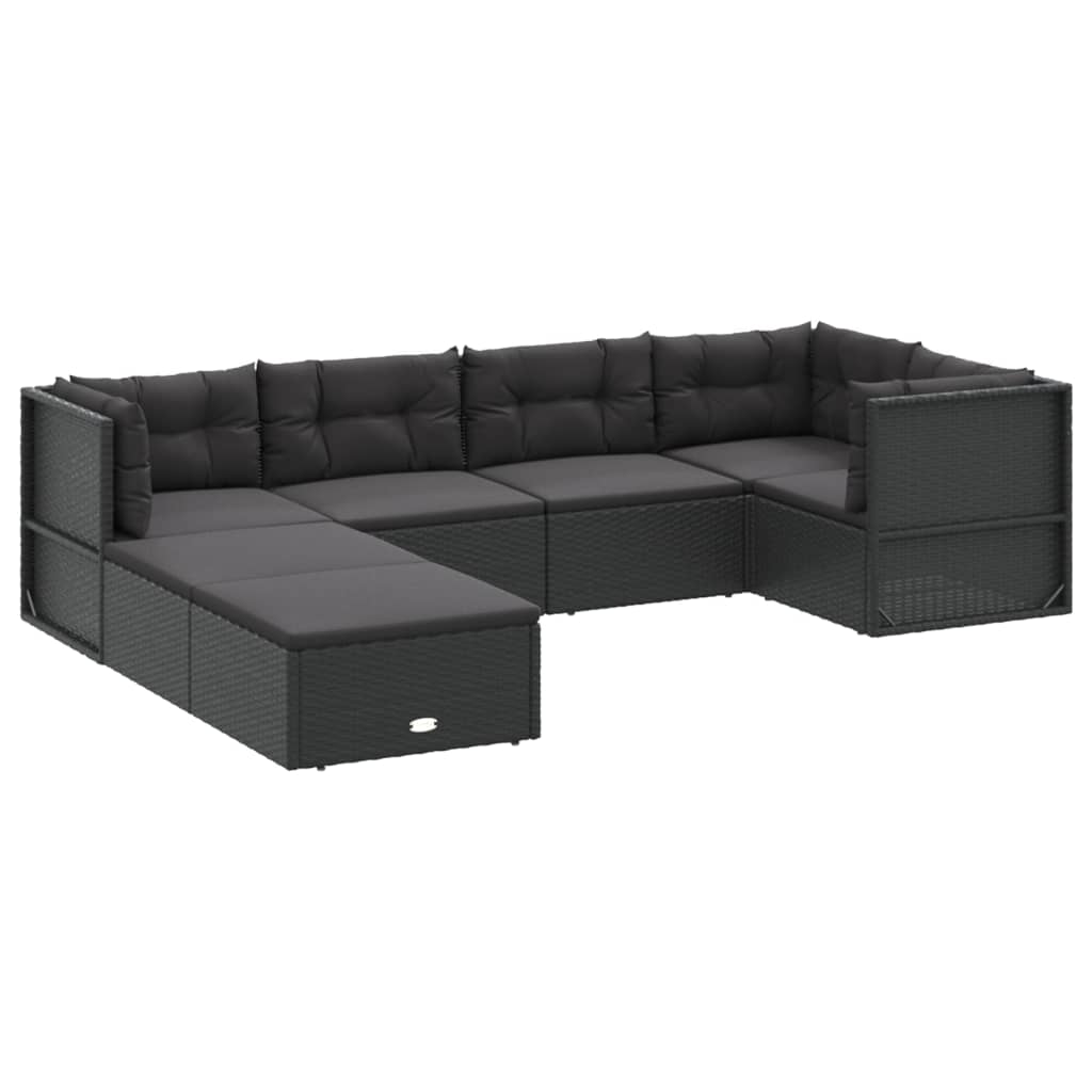 Set de muebles de jardín y cojines 7 pzas ratán sintético negro vidaXL