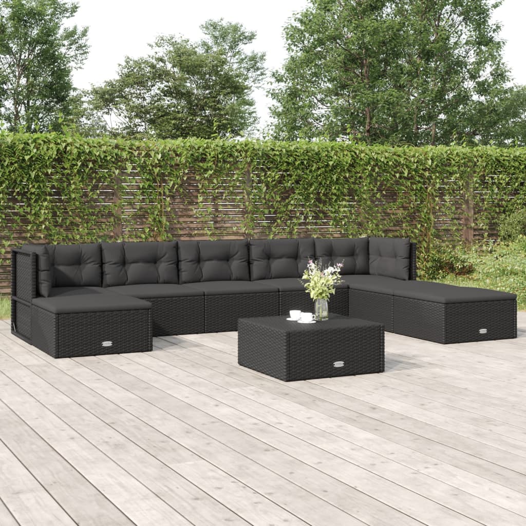 Vetonek Set de muebles de jardín 8 pzas y cojines ratán sintético negro