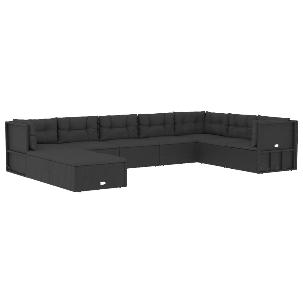 Set de muebles de jardín 9 pzas y cojines ratán sintético negro v3600 - Vetonek
