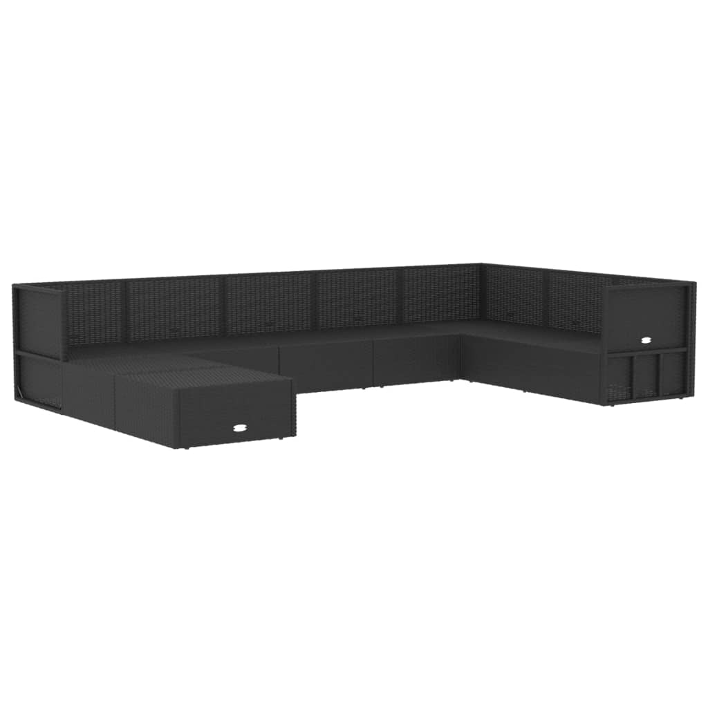 Set de muebles de jardín 9 pzas y cojines ratán sintético negro v3600 - Vetonek