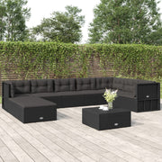 Set de muebles de jardín 9 pzas y cojines ratán sintético negro v3600 Vetonek