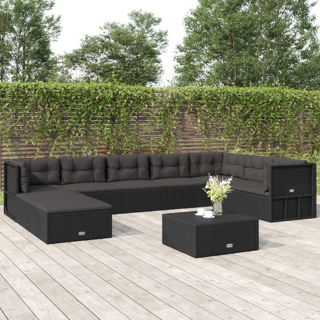 Set de muebles de jardín 9 pzas y cojines ratán sintético negro v3600 Vetonek
