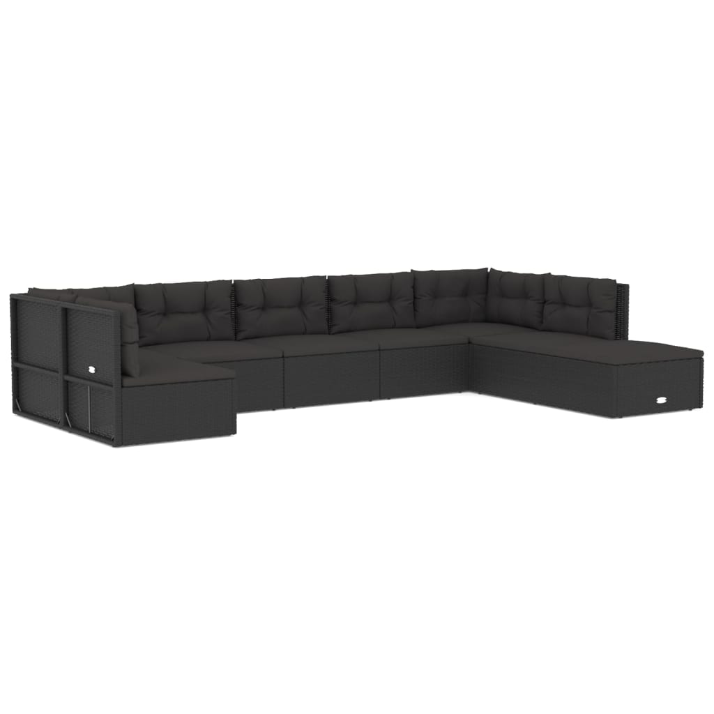 Set de muebles de jardín 8 pzas y cojines ratán sintético negro vidaXL