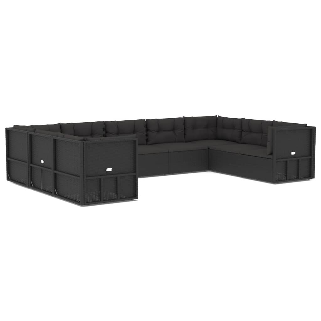 Set de muebles de jardín 9 pzas y cojines ratán sintético negro - Vetonek