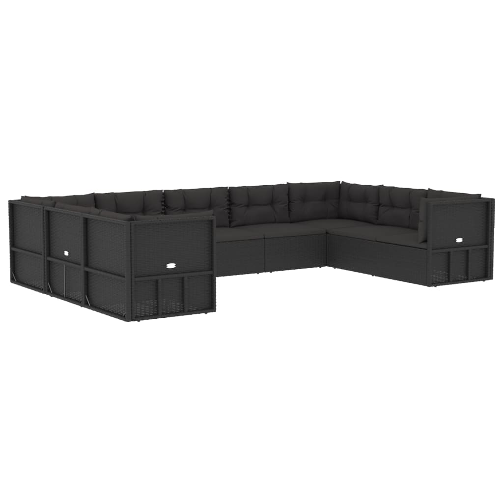 Set de muebles de jardín 9 pzas y cojines ratán sintético negro - Vetonek
