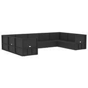 Set de muebles de jardín 9 pzas y cojines ratán sintético negro - Vetonek