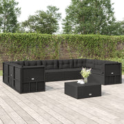 Set de muebles de jardín 9 pzas y cojines ratán sintético negro v3679 Vetonek