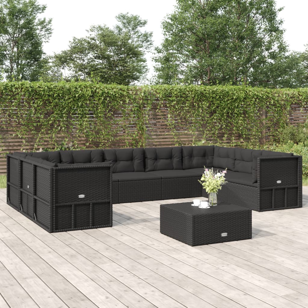 Set de muebles de jardín 9 pzas y cojines ratán sintético negro v3679 Vetonek