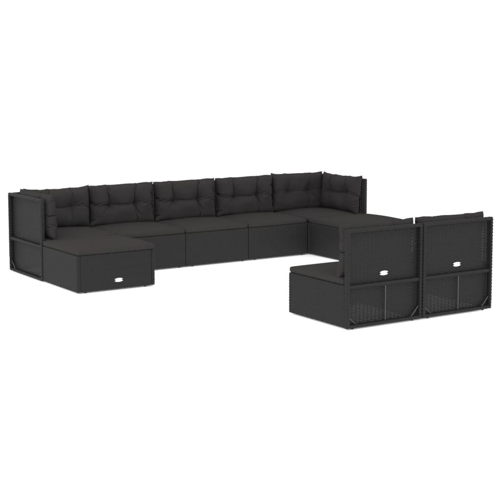 Set de muebles de jardín 9 pzas y cojines ratán sintético negro v3716 Vetonek