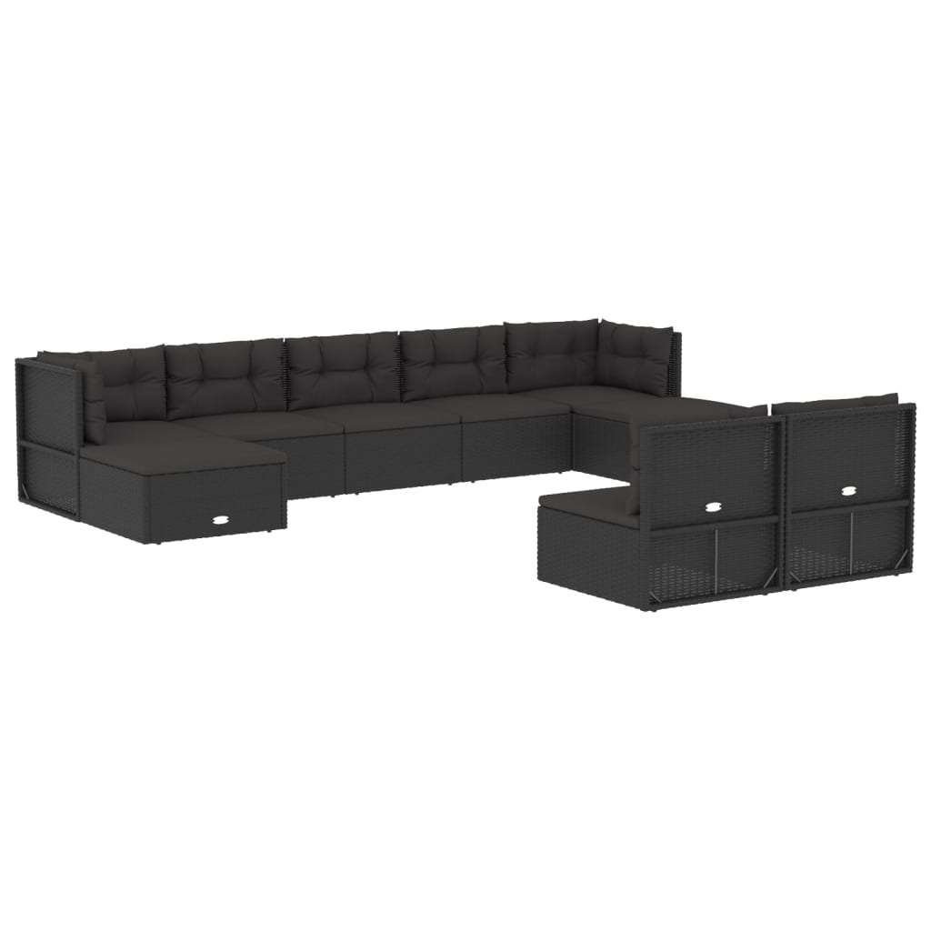 Set de muebles de jardín 9 pzas y cojines ratán sintético negro v3716 - Vetonek
