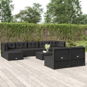 Set de muebles de jardín 9 pzas y cojines ratán sintético negro v3716 Vetonek