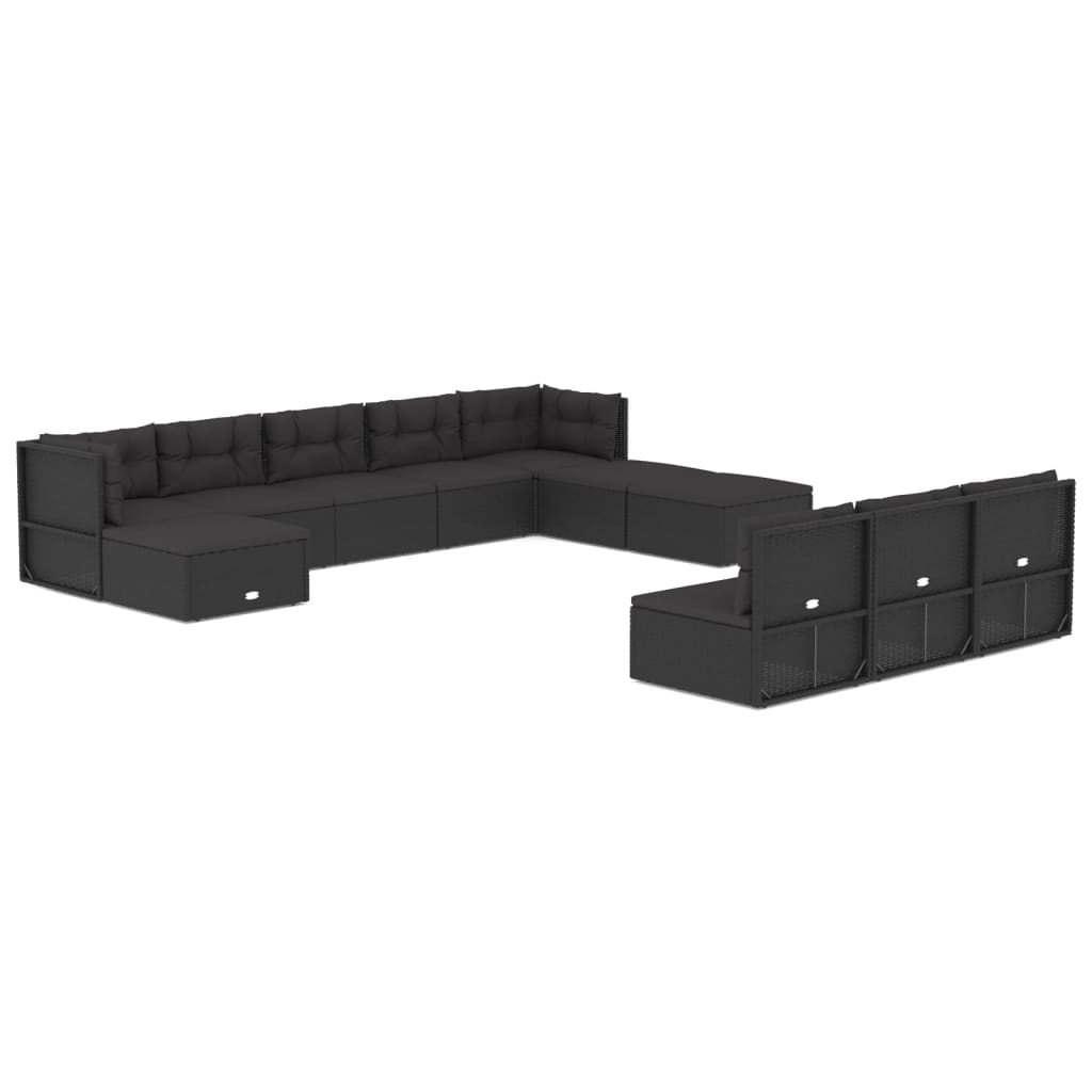 Set muebles de jardín 11 pzas y cojines ratán sintético negro vidaXL