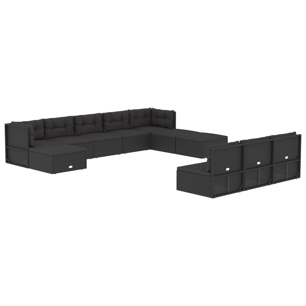 Set muebles de jardín 11 pzas y cojines ratán sintético negro vidaXL