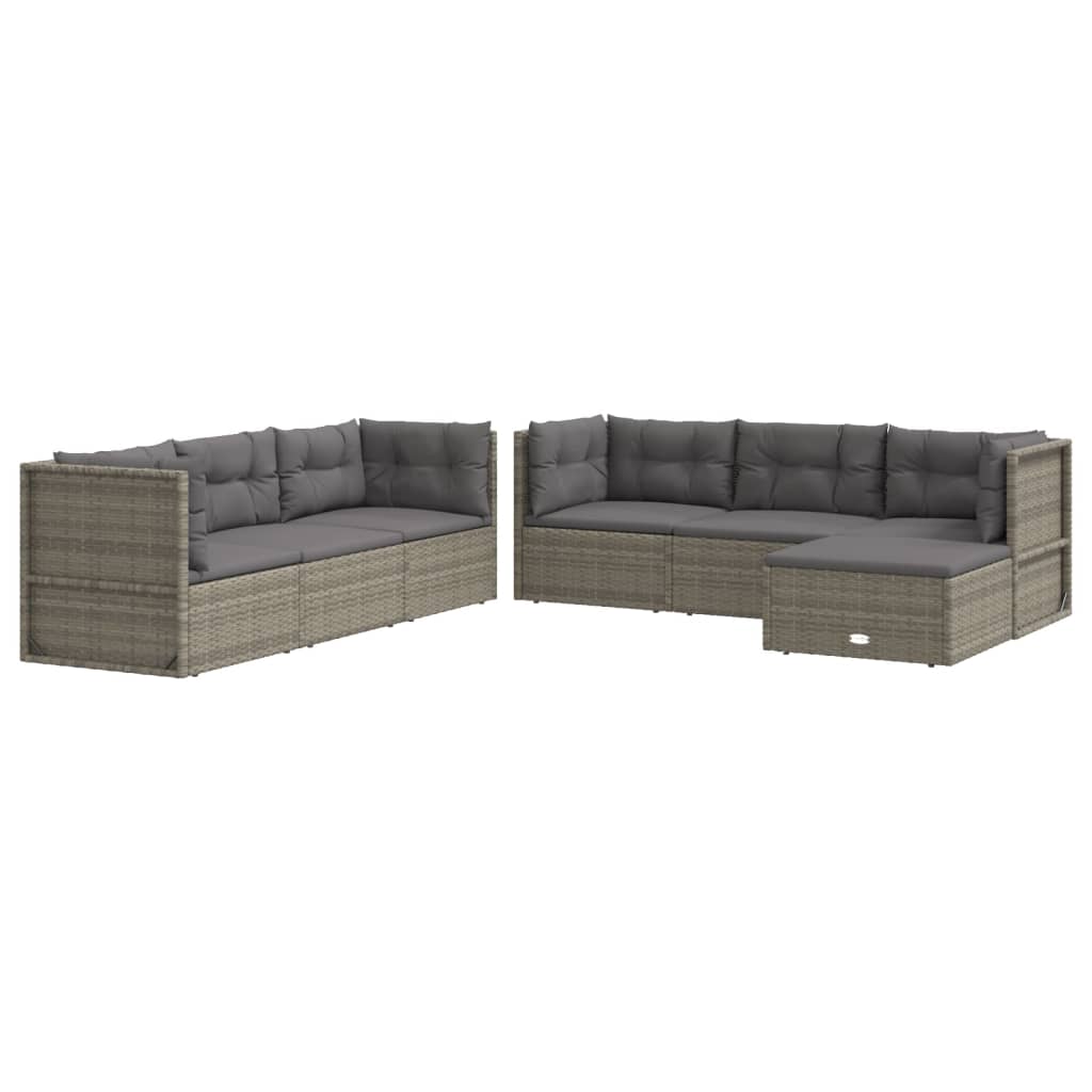 Set de muebles de jardín 7 pzas y cojines ratán sintético gris - Vetonek