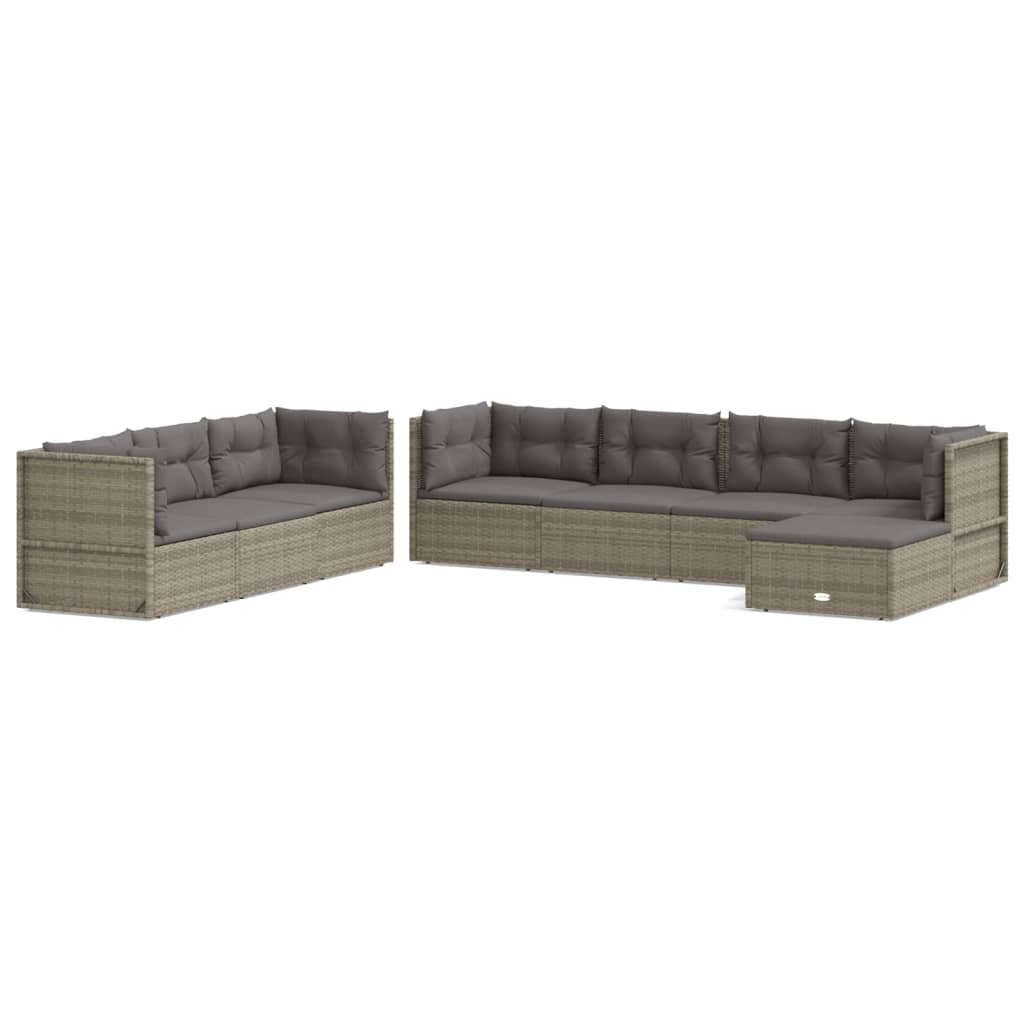 Set de muebles de jardín 8 pzas y cojines ratán sintético gris