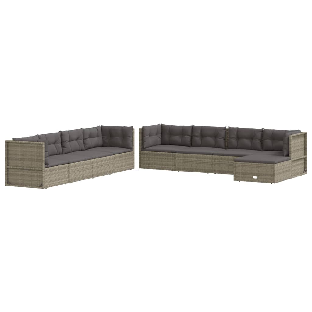 Set de muebles de jardín 9 pzas y cojines ratán sintético gris