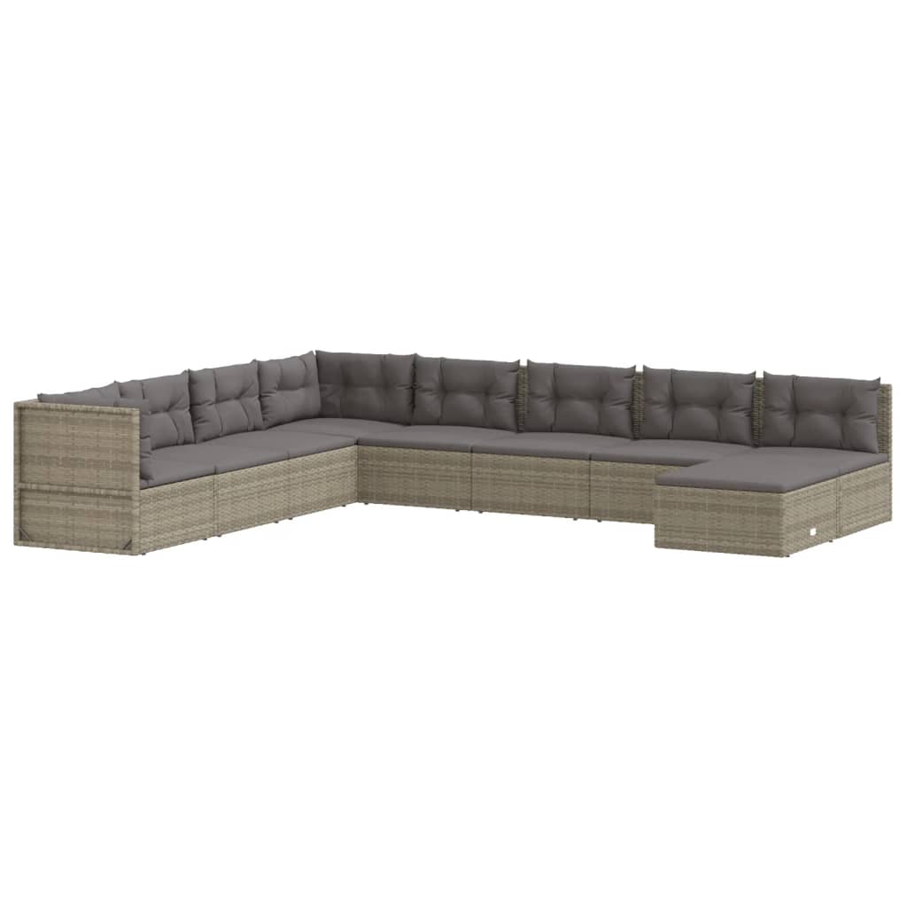 Set de muebles de jardín 9 pzas y cojines ratán sintético gris