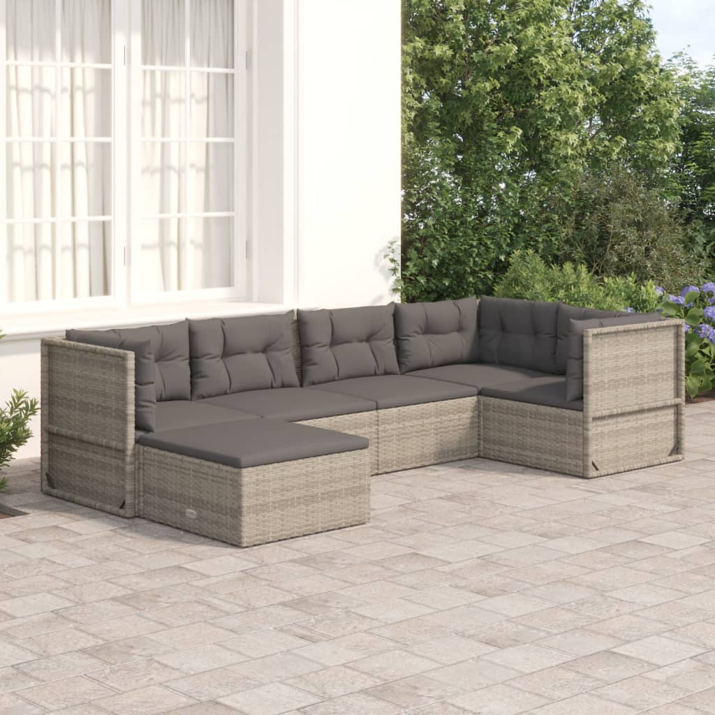 Vetonek Set de muebles de jardín 6 pzas y cojines ratán sintético gris