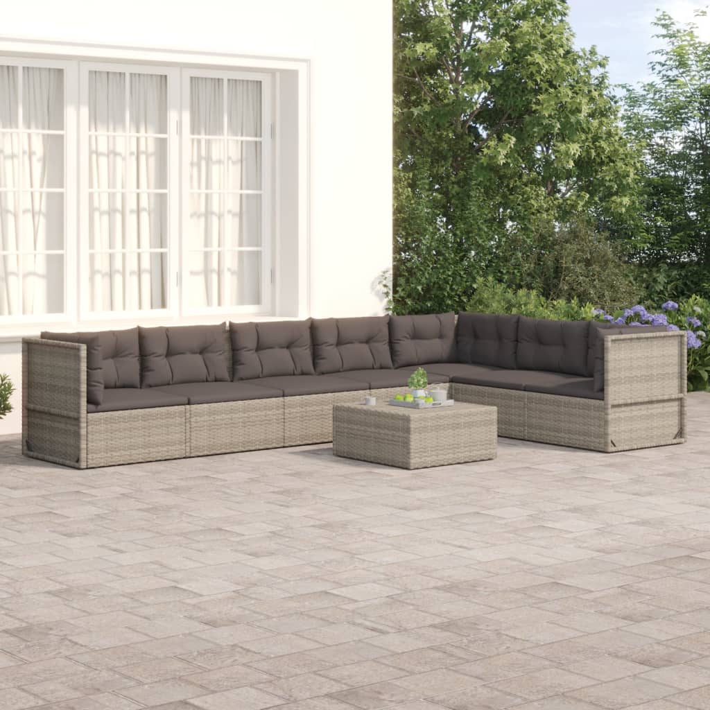 Vetonek Set de muebles de jardín 7 pzas y cojines ratán sintético gris