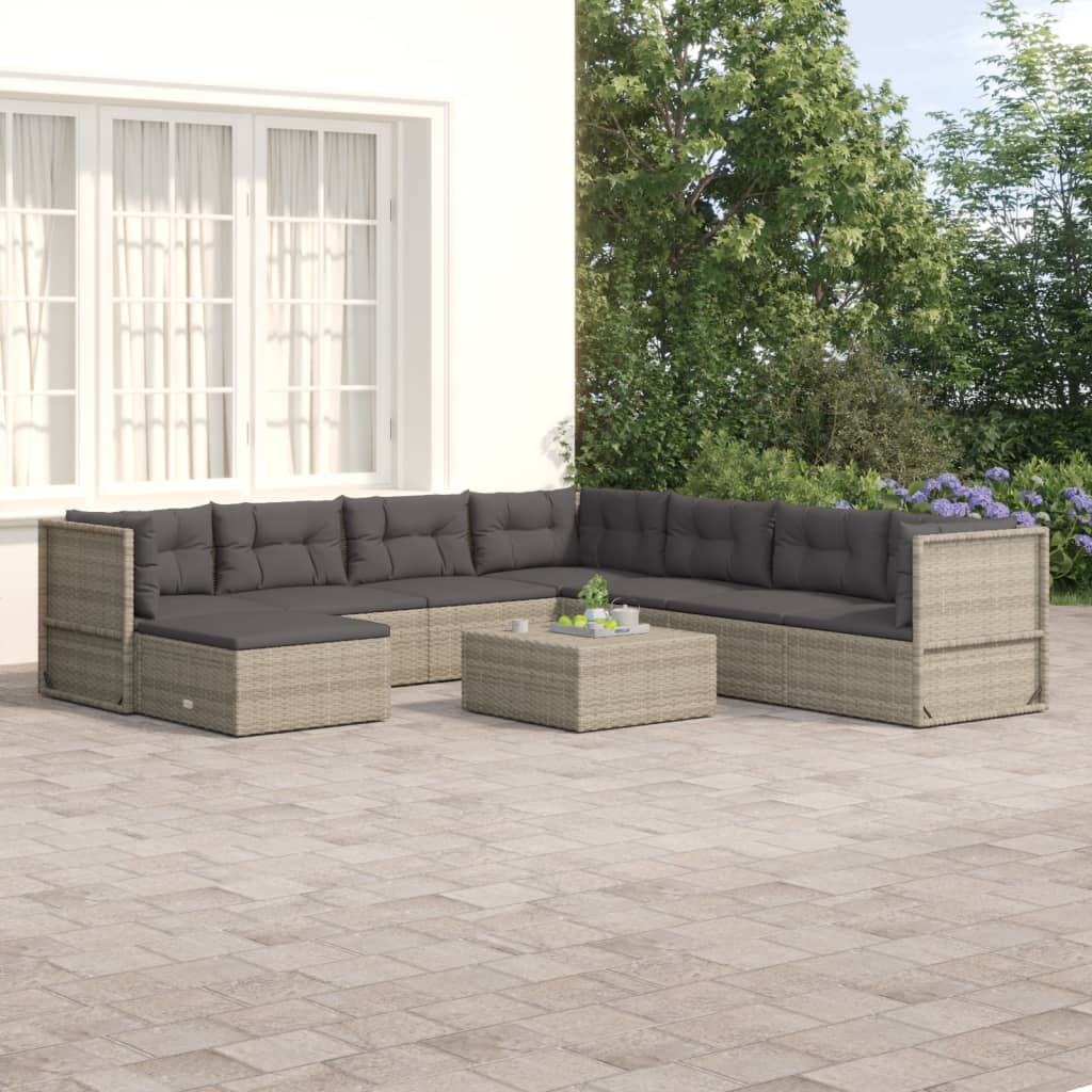 Vetonek Set de muebles de jardín 8 pzas y cojines ratán sintético gris