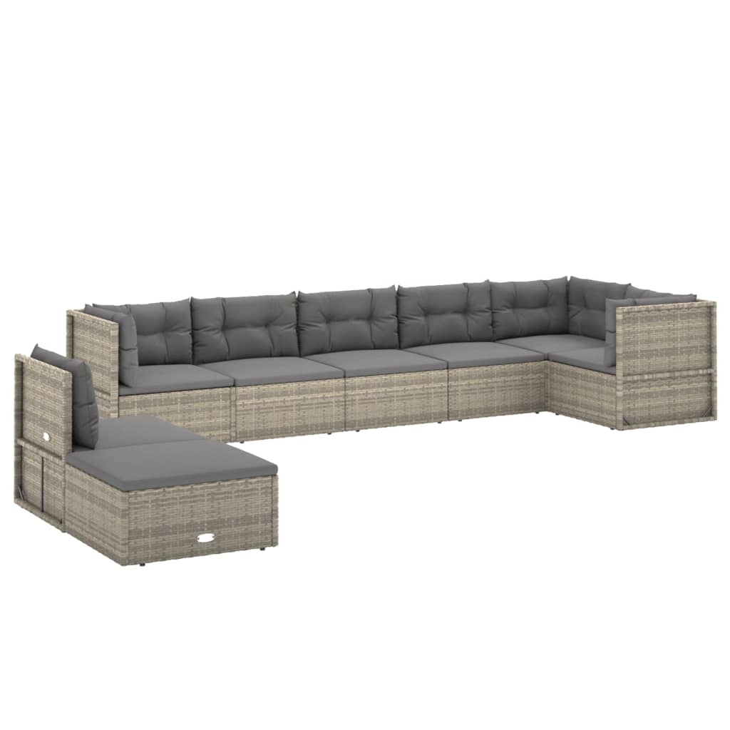 Set de muebles de jardín 8 pzas y cojines ratán sintético gris