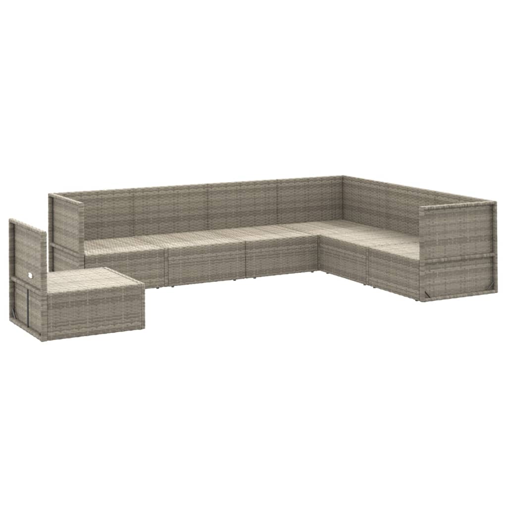 Set de muebles de jardín 7 pzas y cojines ratán sintético gris - Vetonek