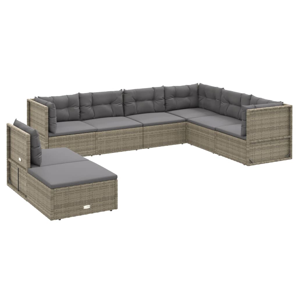 Set de muebles de jardín 8 pzas y cojines ratán sintético gris