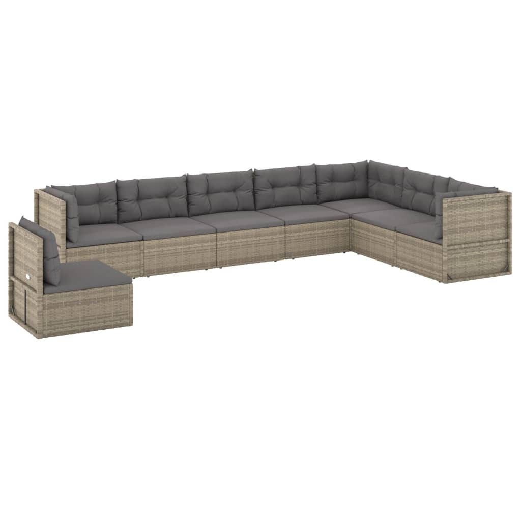 Set de muebles de jardín 8 pzas y cojines ratán sintético gris