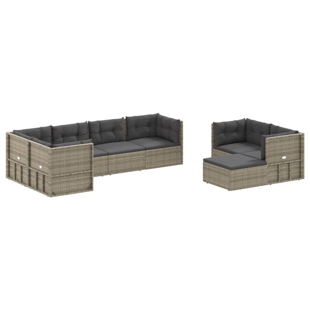 Set de muebles de jardín 8 pzas y cojines ratán sintético gris vidaXL