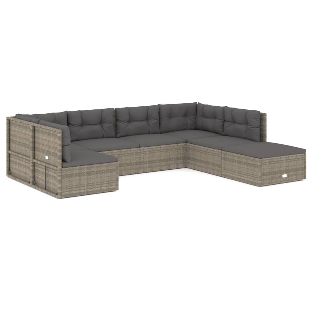 Set de muebles de jardín 7 pzas y cojines ratán sintético gris vidaXL