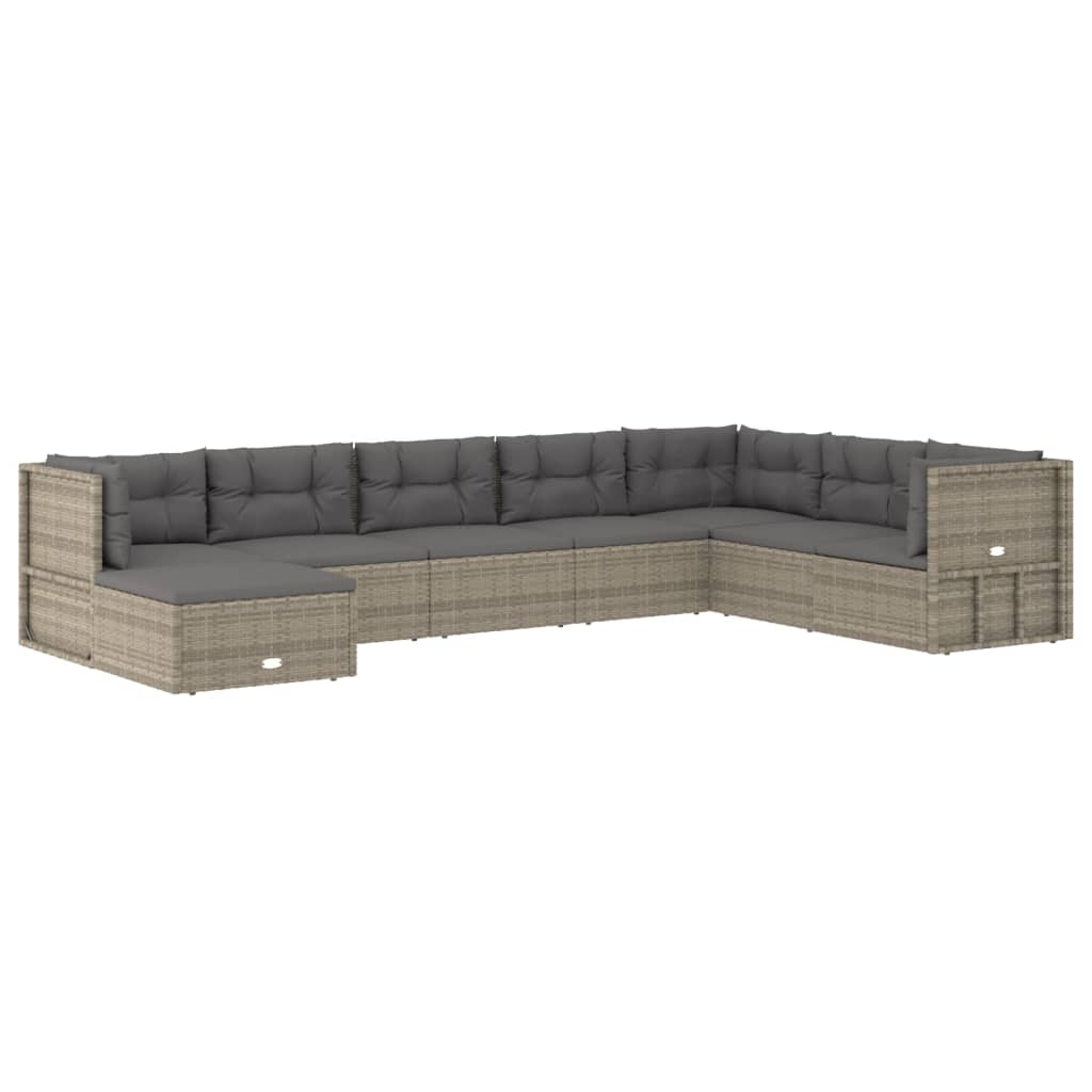 Garden furniture set and gray synthetic rattan cushions