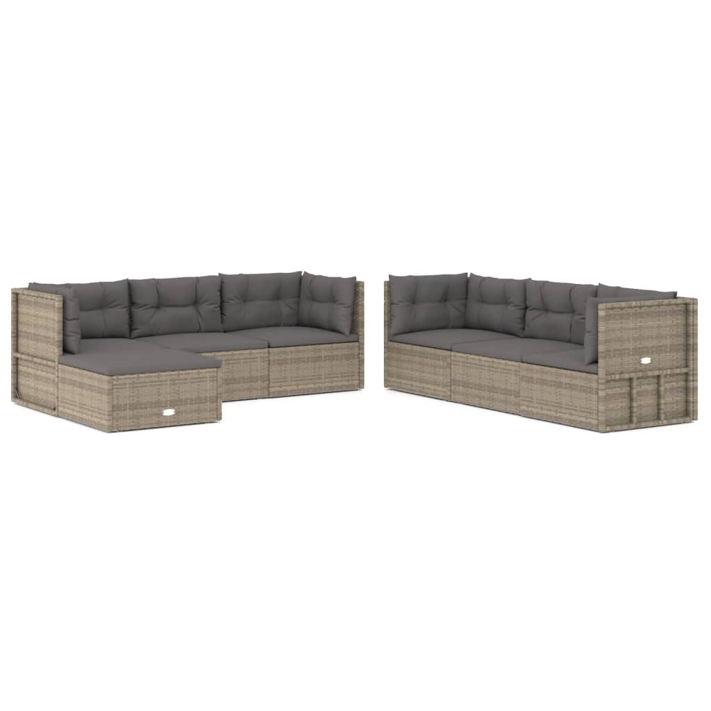 Set de muebles de jardín 7 pzas y cojines ratán sintético gris vidaXL