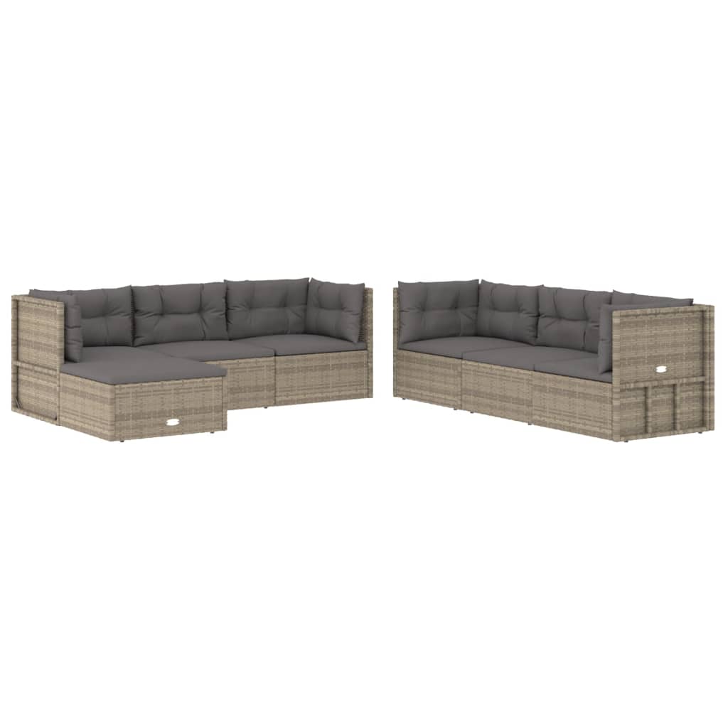 Set de muebles de jardín 7 pzas y cojines ratán sintético gris vidaXL