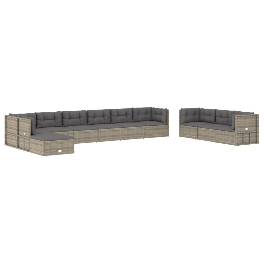 Set de muebles de jardín 11 pzas y cojines ratán sintético gris vidaXL