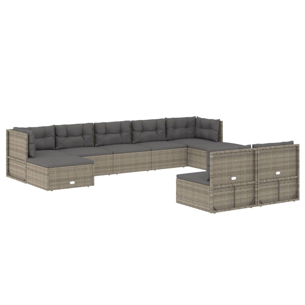 Garden furniture set and gray synthetic rattan cushions