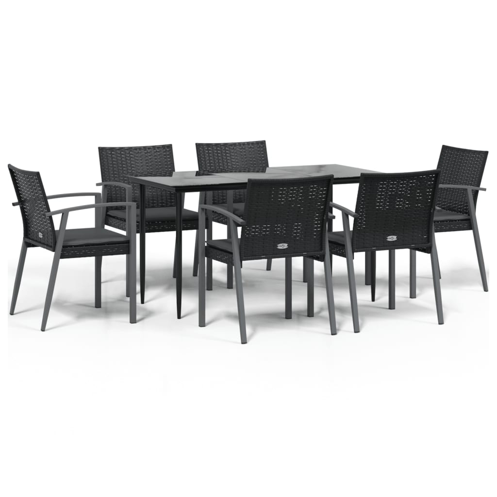 Juego comedor jardín 7 piezas y cojines ratán sintético y acero V6458 Vetonek