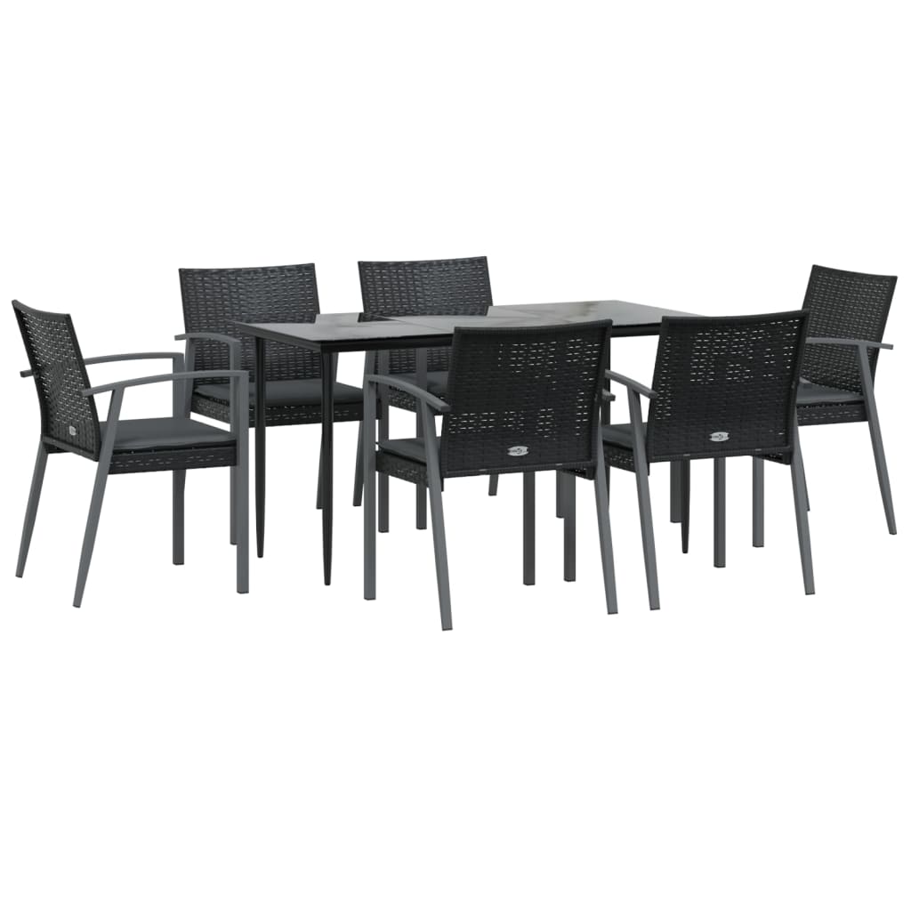 Juego comedor jardín 7 piezas y cojines ratán sintético y acero V6458 Vetonek
