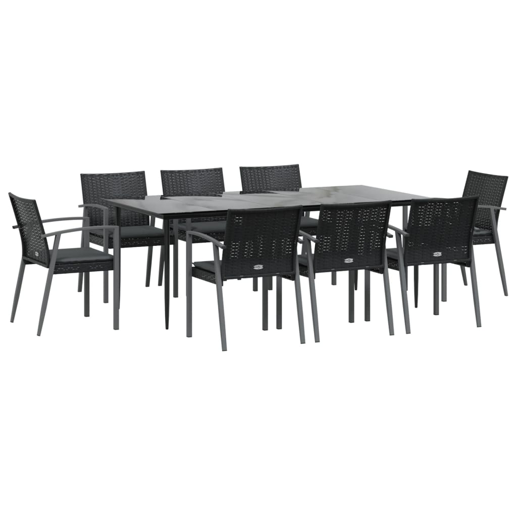 Juego comedor jardín 9 piezas y cojines ratán sintético y acero V6533 Vetonek